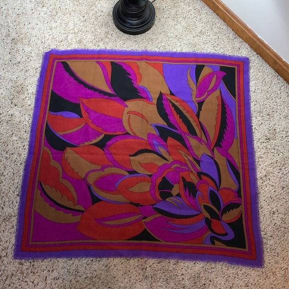 Vintage Accessories - Vintage Purple Floral Wool Scarf- OS